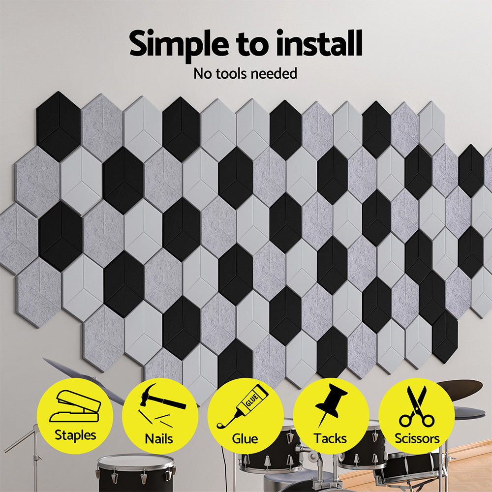 Alpha Acoustic Foam 12pcs 35x30x0.9cm Soundproof Absorption Panel Adhesive Grey Alpha