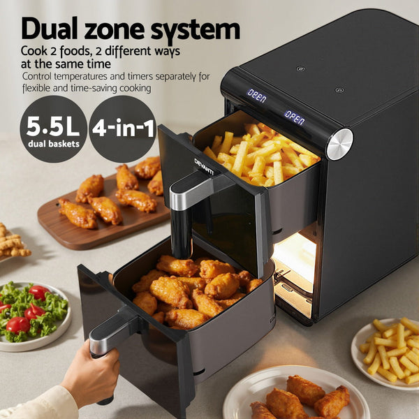 Devanti Air Fryer Oven 11L Dual Zone Fryers Awezingly