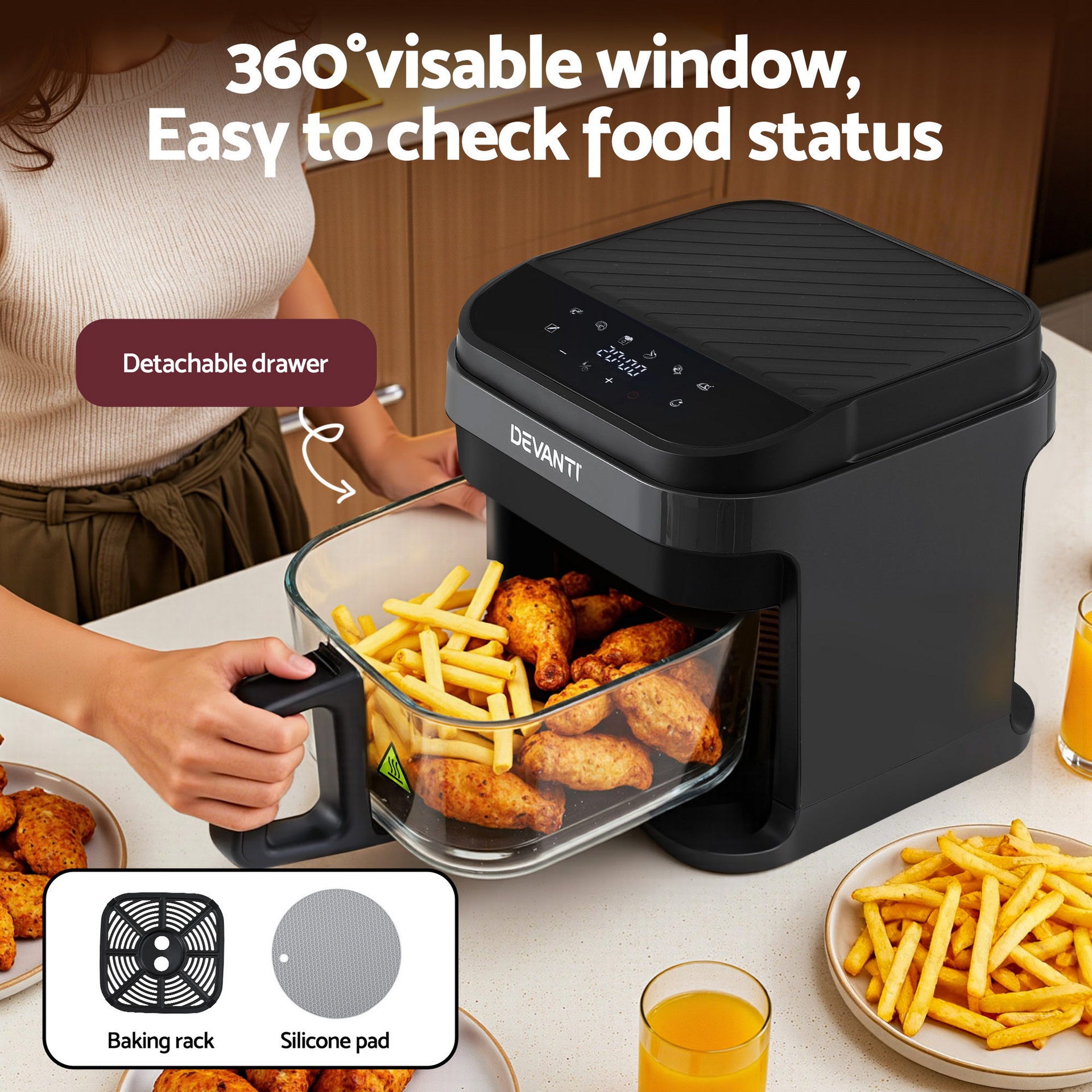 Devanti Air Fryer 5.5L Touch Control Electric Cooker 1200W Black Awezingly