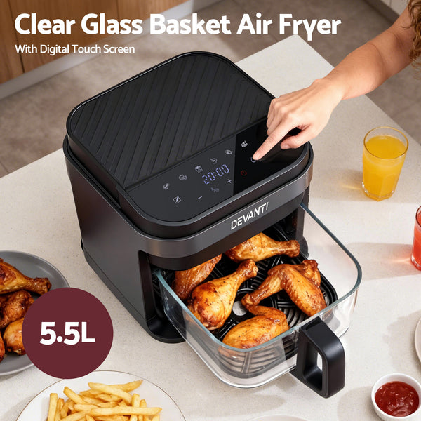 Devanti Air Fryer 5.5L Touch Control Electric Cooker 1200W Black Awezingly