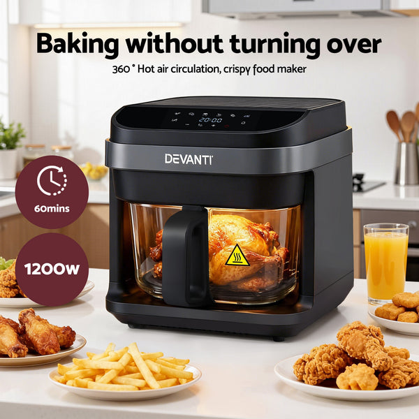 Devanti Air Fryer 5.5L Touch Control Electric Cooker 1200W Black Awezingly