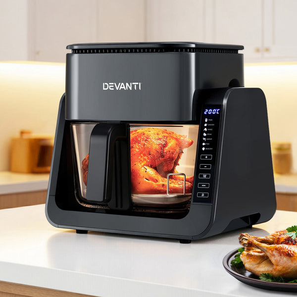 Devanti 2-IN-1 Air Fryer 5.5L Dual Zone Fryers Electric Cooker with Top BBQ Grill & Bot Awezingly