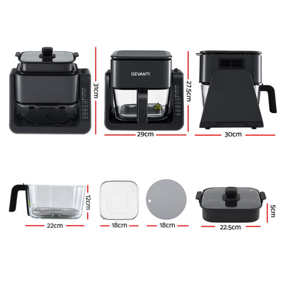 Devanti 2-IN-1 Air Fryer 5.5L Dual Zone Fryers Electric Cooker with Top BBQ Grill & Bot