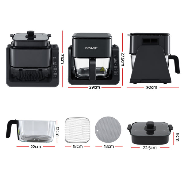 Devanti 2-IN-1 Air Fryer 5.5L Dual Zone Fryers Electric Cooker with Top BBQ Grill & Bot Awezingly