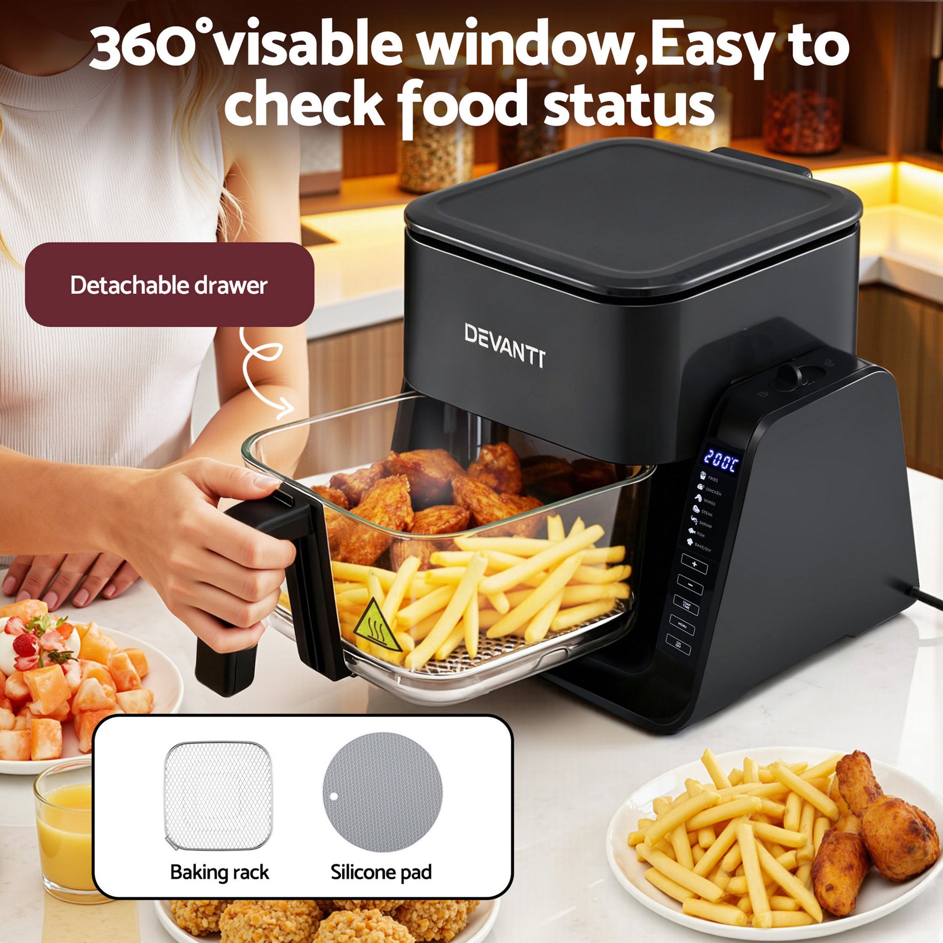 Devanti 2-IN-1 Air Fryer 5.5L Dual Zone Fryers Electric Cooker with Top BBQ Grill & Bot Awezingly