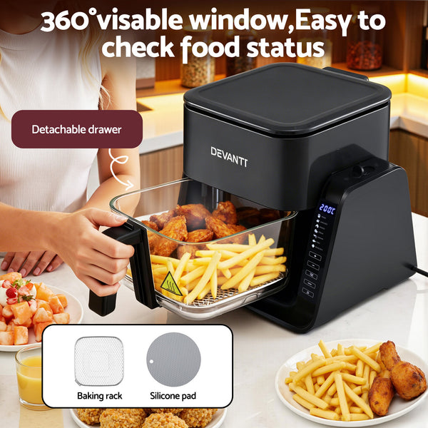 Devanti 2-IN-1 Air Fryer 5.5L Dual Zone Fryers Electric Cooker with Top BBQ Grill & Bot Awezingly