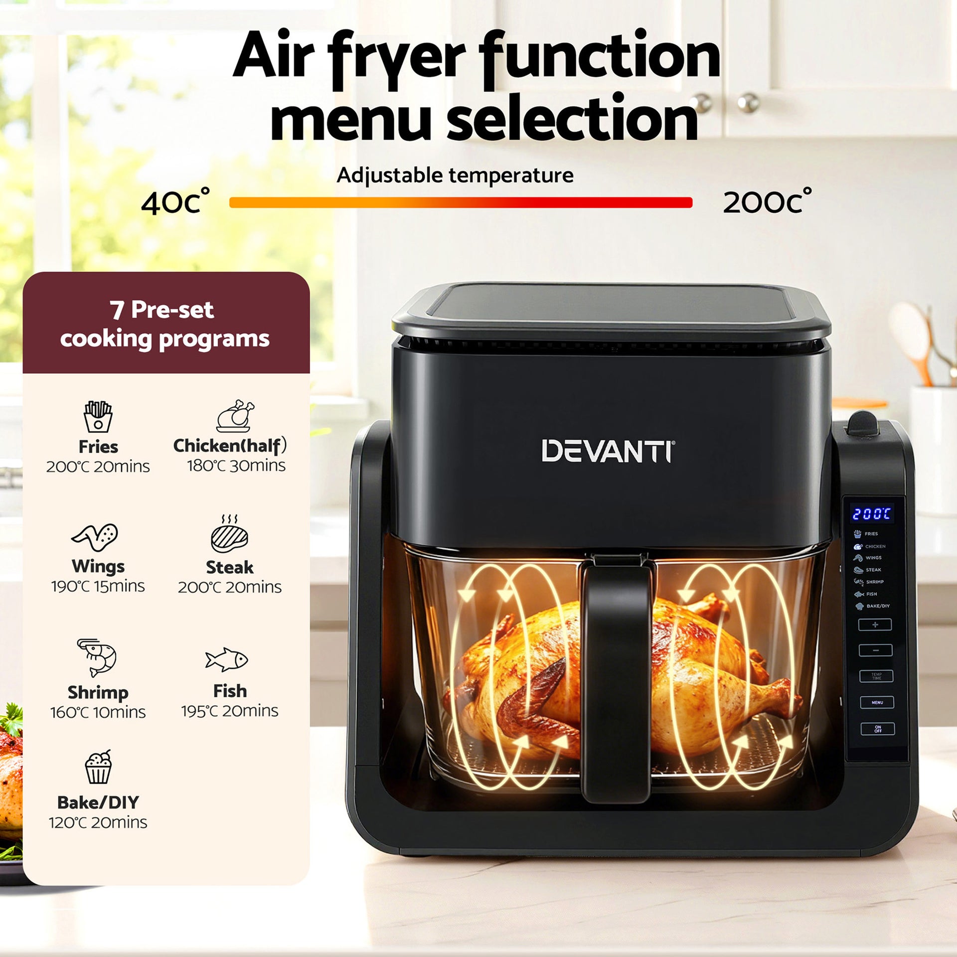 Devanti 2-IN-1 Air Fryer 5.5L Dual Zone Fryers Electric Cooker with Top BBQ Grill & Bot Awezingly