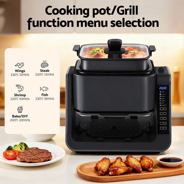 Devanti 2-IN-1 Air Fryer 5.5L Dual Zone Fryers Electric Cooker with Top BBQ Grill & Bot Awezingly