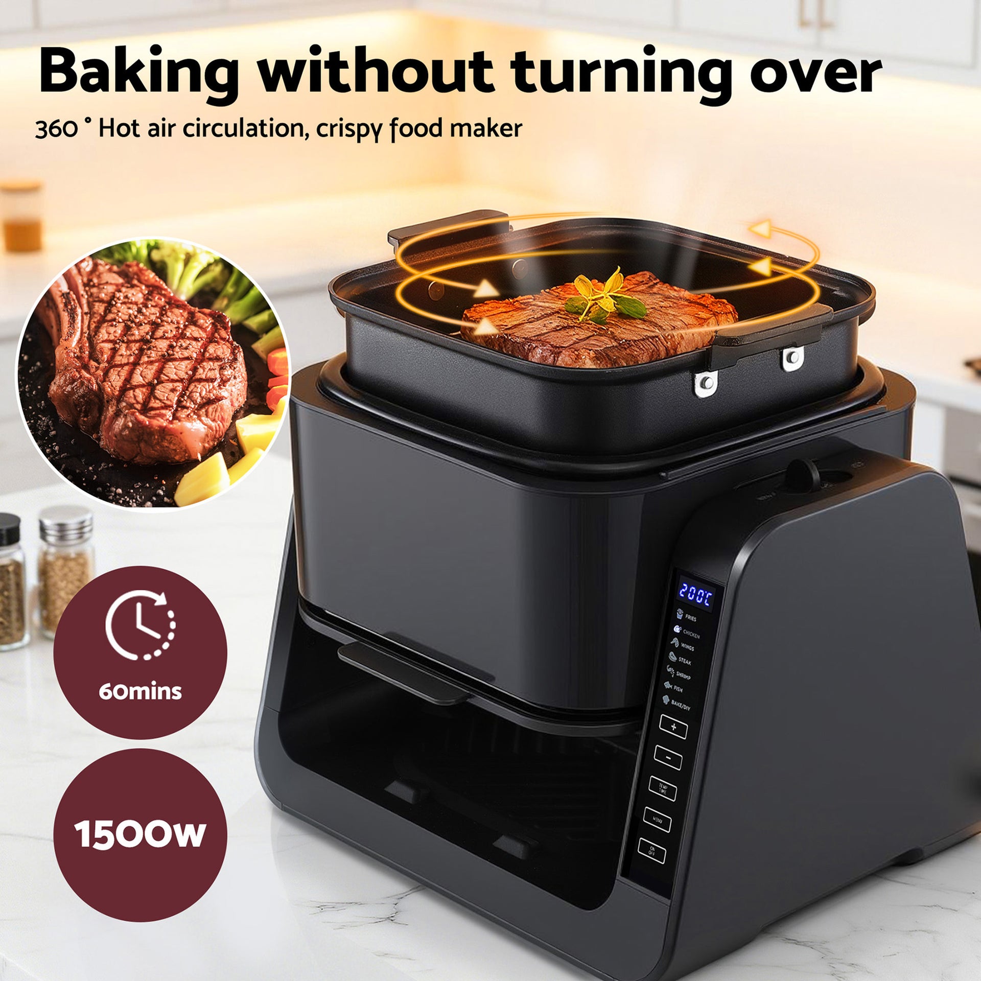 Devanti 2-IN-1 Air Fryer 5.5L Dual Zone Fryers Electric Cooker with Top BBQ Grill & Bot Awezingly