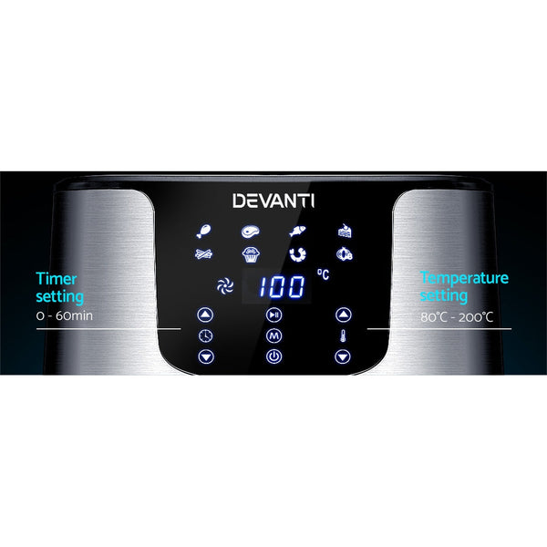Devanti Air Fryer 7L LCD Fryers Oil Free Oven Airfryer Kitchen Healthy Cooker Devanti