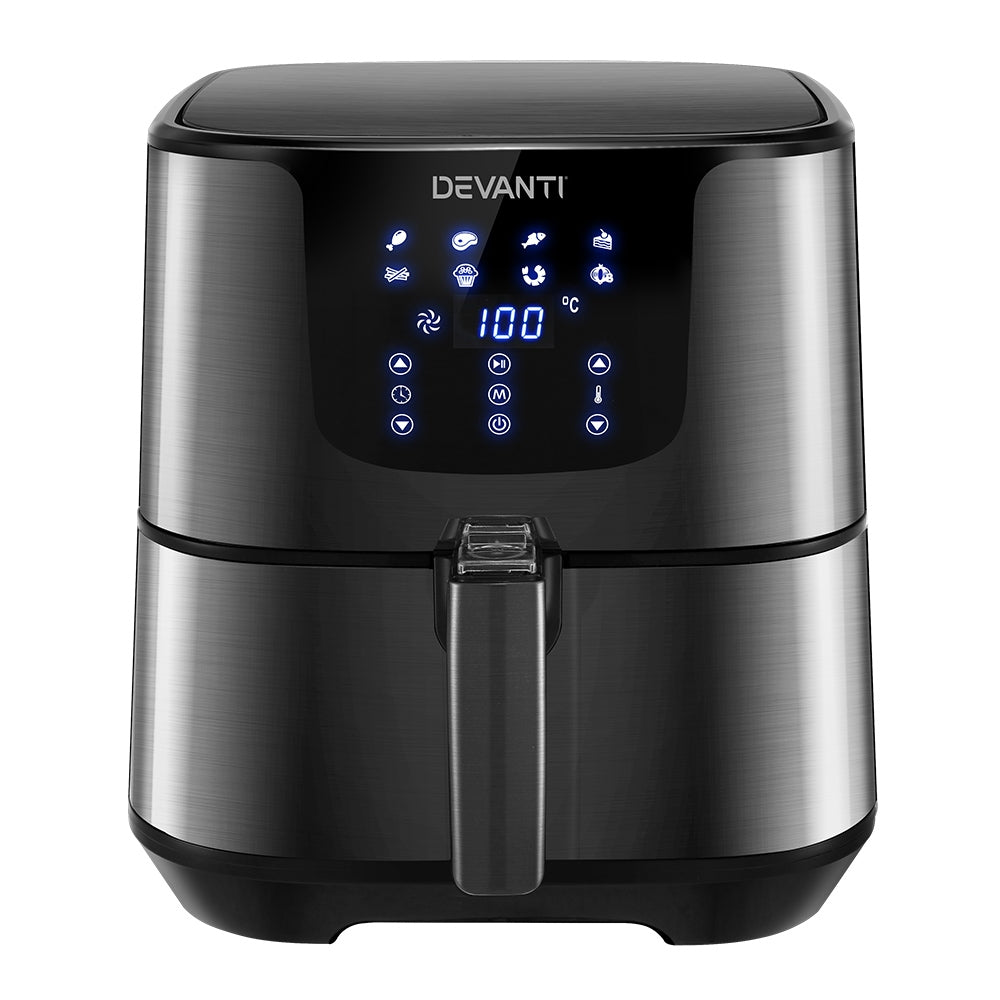 Devanti Air Fryer 7L LCD Fryers Oven Airfryer Kitchen Healthy Cooker Stainless Steel Devanti