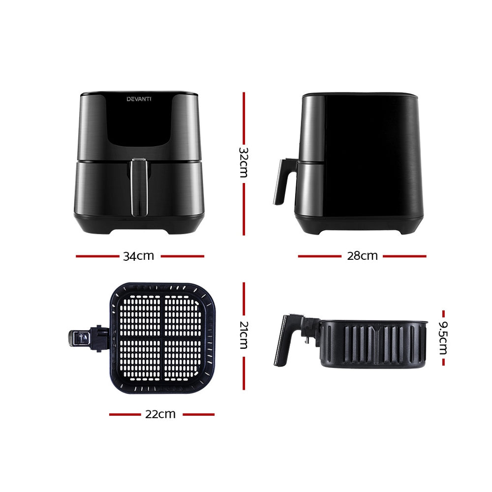 Devanti Air Fryer 7L LCD Fryers Oven Airfryer Kitchen Healthy Cooker Stainless Steel Devanti