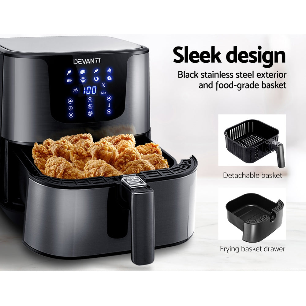 Devanti Air Fryer 7L LCD Fryers Oven Airfryer Kitchen Healthy Cooker Stainless Steel Devanti