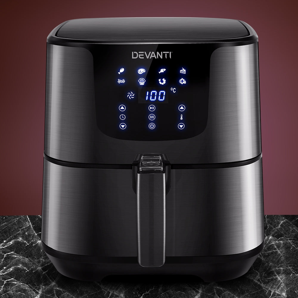 Devanti Air Fryer 7L LCD Fryers Oven Airfryer Kitchen Healthy Cooker Stainless Steel Devanti