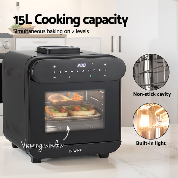 Devanti Steam Air Fryer Oven 15L W/ LCD Touch 1600W Devanti