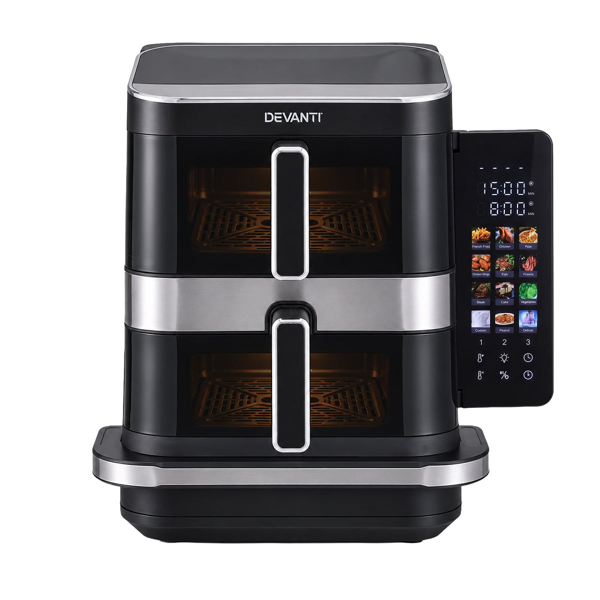 Devanti 12L Air Fryer Dual Basket Stacked 10 Inch Pizza Maker 2800W Touch Black Awezingly