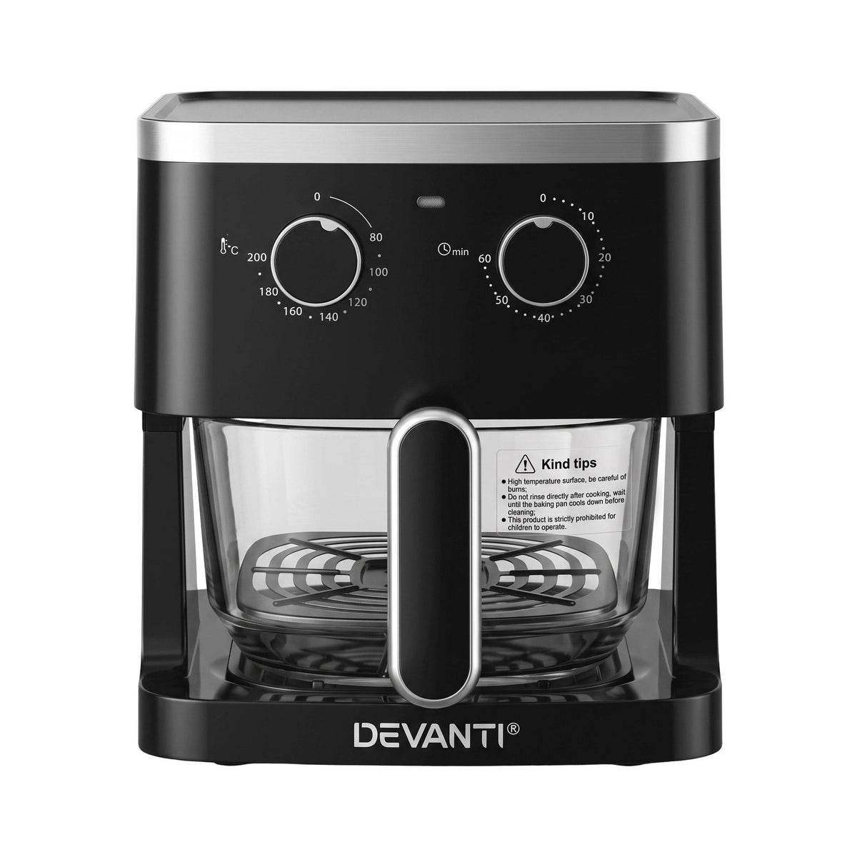 Devanti 4.5L Glass Air Fryer Kitchen Oven Knob Control 1350W Healthy Cooker Black Awezingly