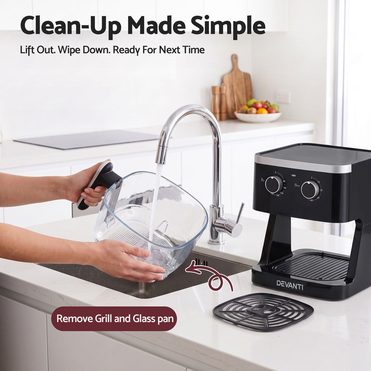 Devanti 4.5L Glass Air Fryer Kitchen Oven Knob Control 1350W Healthy Cooker Black Awezingly