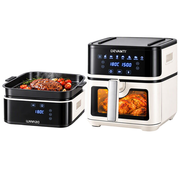 Devanti 8L Air Fryer BBQ Grill 2-in-1 Flip 1650W Touch Control Oil Free White Awezingly