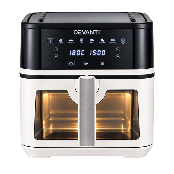 Devanti 8L Air Fryer BBQ Grill 2-in-1 Flip 1650W Touch Control Oil Free White Awezingly