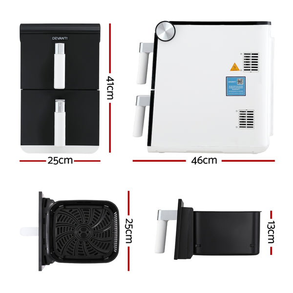 Devanti Air Fryer Oven 11L Dual Zone Fryers Awezingly