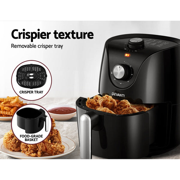 Devanti Air Fryer 2.5L Electric Fryers Airfryer Healthy Cooker Oil Free Kitchen Devanti