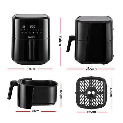 Devanti Air Fryer 6.5L 1700W Digital Touch 8 Presets Non-Stick Basket Black