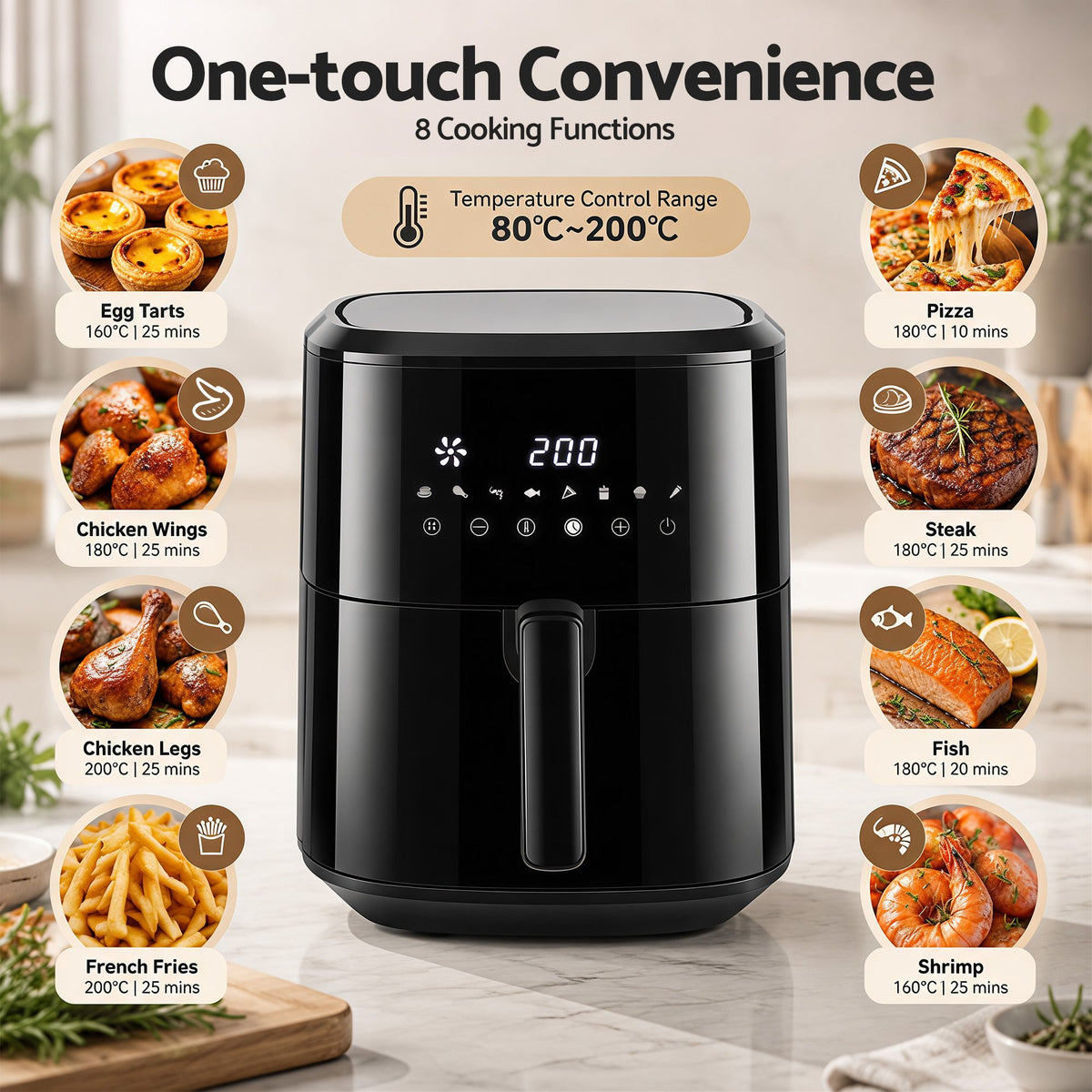 Devanti Air Fryer 6.5L 1700W Digital Touch 8 Presets Non-Stick Basket Black Awezingly