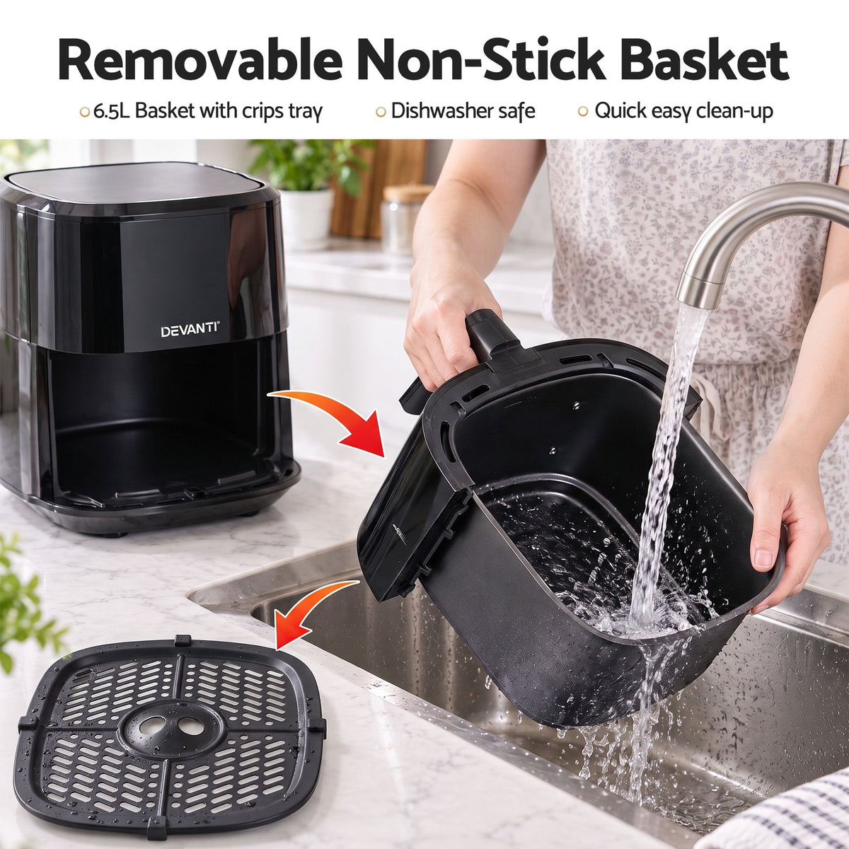 Devanti Air Fryer 6.5L 1700W Digital Touch 8 Presets Non-Stick Basket Black Awezingly