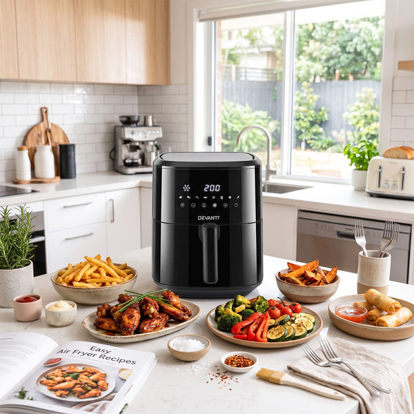 Devanti Air Fryer 6.5L 1700W Digital Touch 8 Presets Non-Stick Basket Black Awezingly