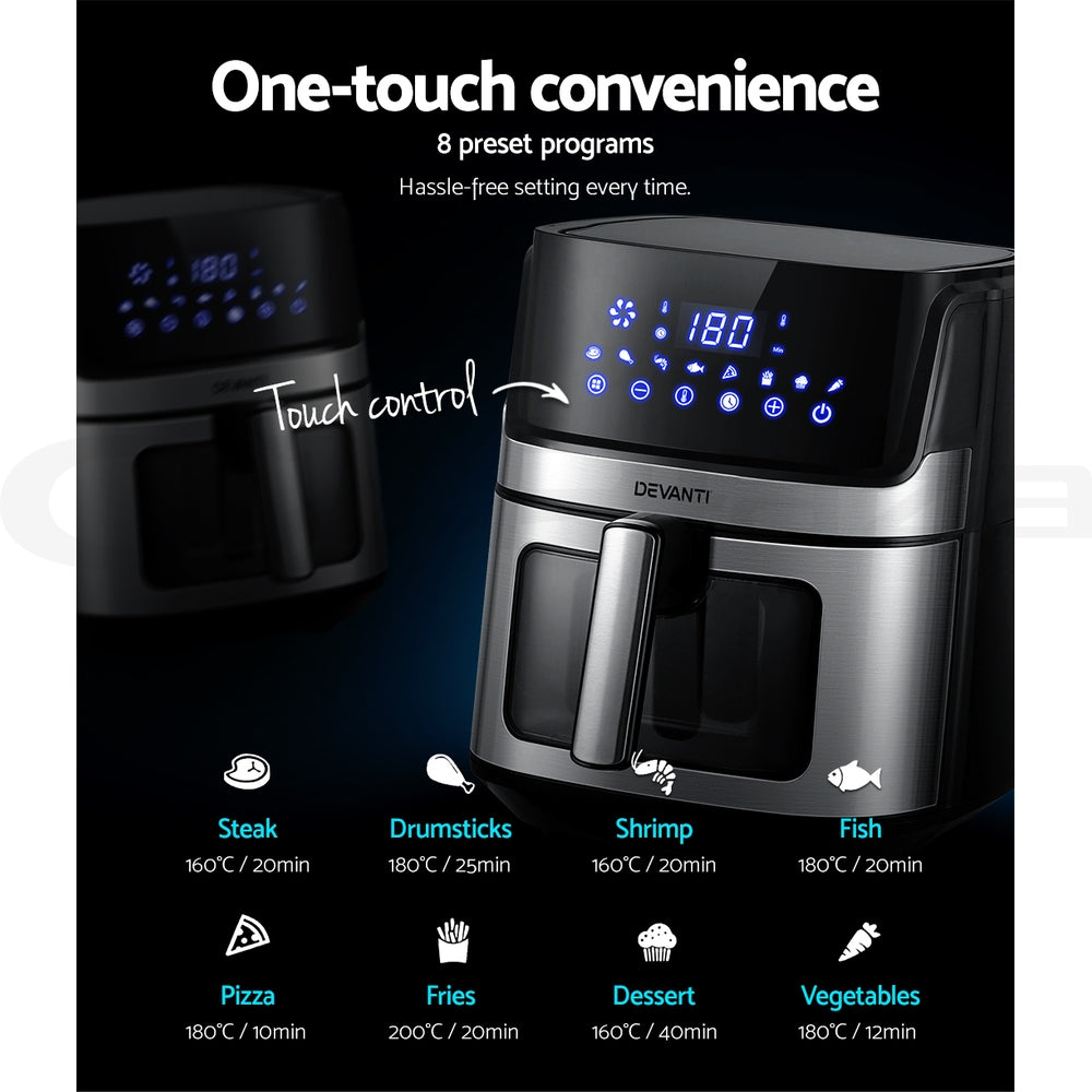 Devanti Air Fryer 6.5L LCD Fryers Oven Airfryer Healthy Cooker Oil Free Kitchen Devanti