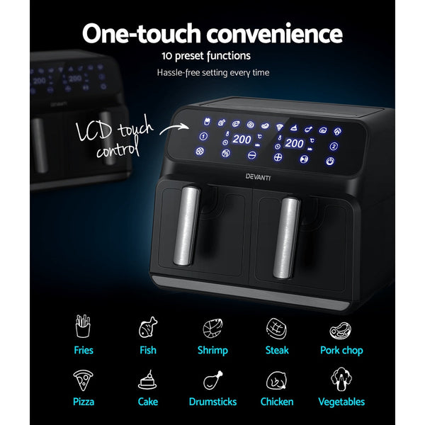 Devanti Air Fryer 8L LCD Fryers Oven Airfryer Healthy Cooker Oil Free Kitchen Devanti