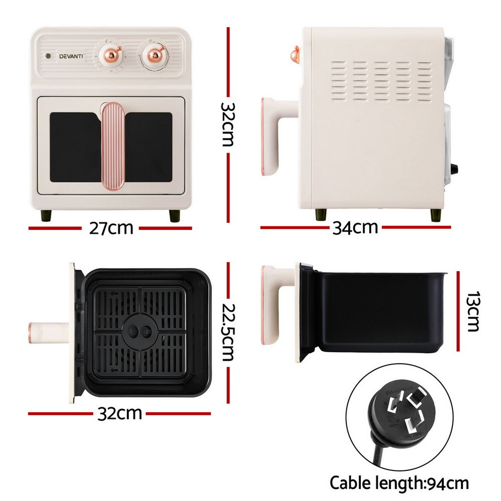 Devanti 6L Air Fryer Knob Control 1700W Cream Awezingly