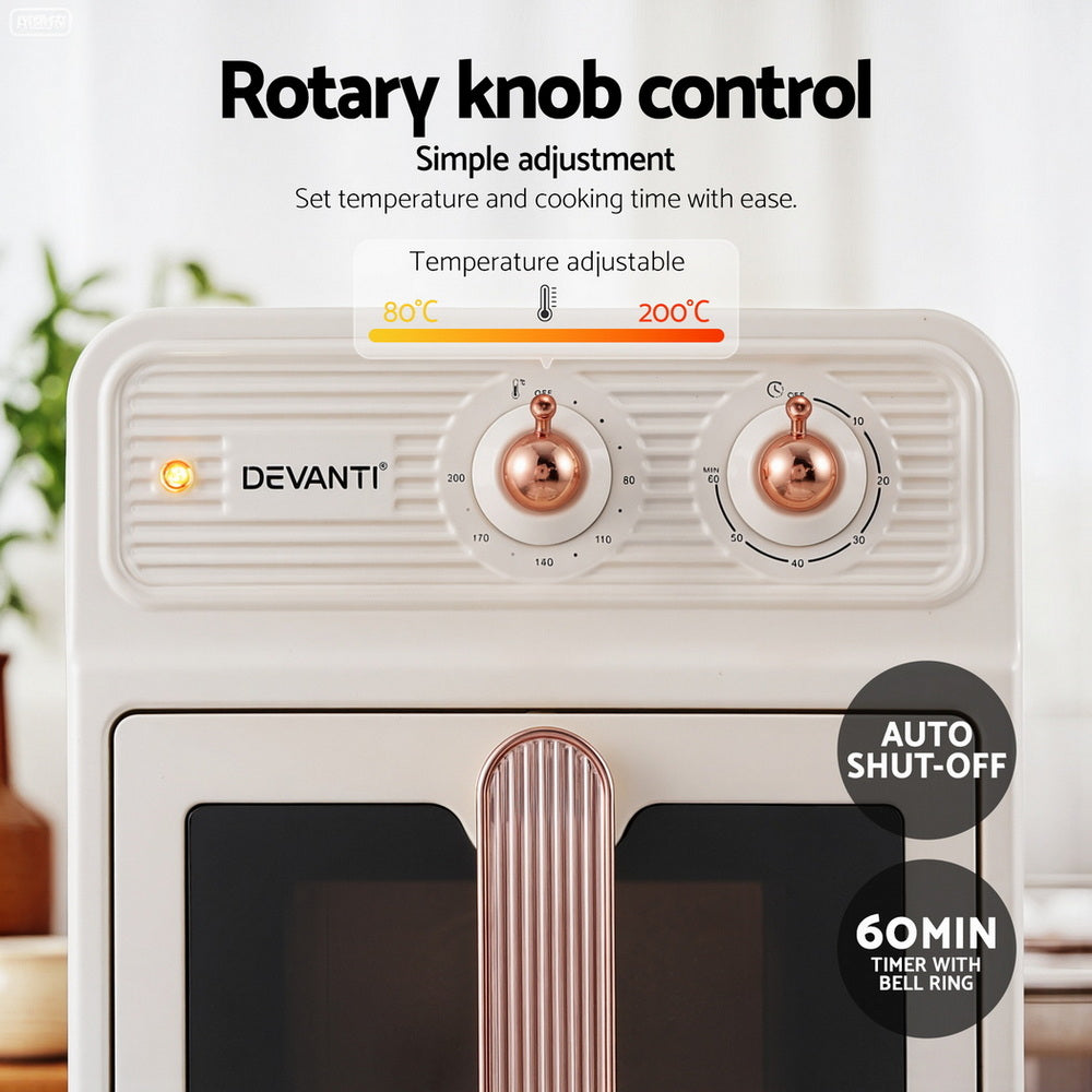 Devanti 6L Air Fryer Knob Control 1700W Cream Awezingly
