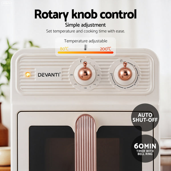 Devanti 6L Air Fryer Knob Control 1700W Cream Awezingly