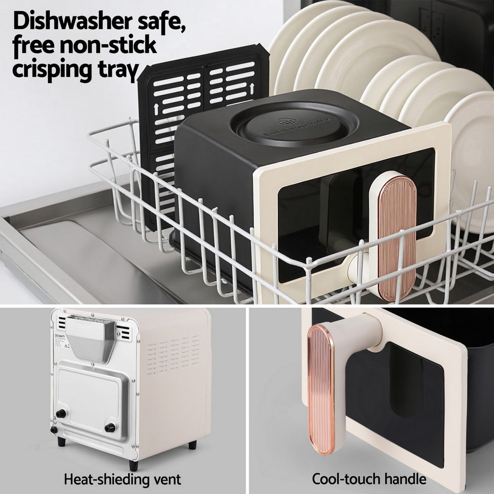 Devanti 6L Air Fryer Knob Control 1700W Cream Awezingly