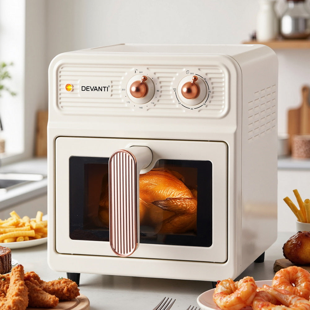 Devanti 6L Air Fryer Knob Control 1700W Cream Awezingly