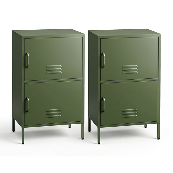 Artiss 2x Buffet Sideboard Cabinet Storage Cupboard 2 Doors Metal Green DOUBLE Awezingly