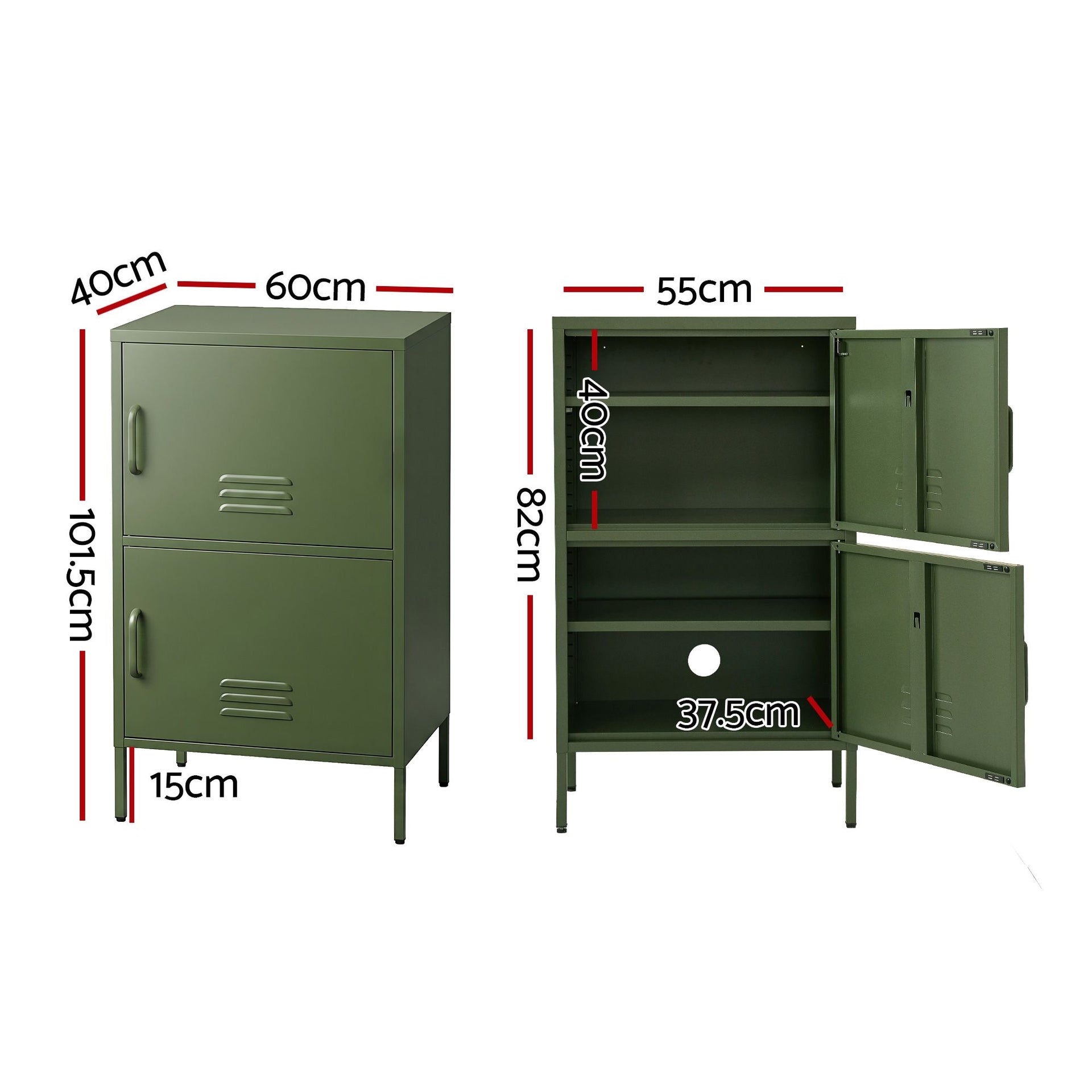 Artiss 2x Buffet Sideboard Cabinet Storage Cupboard 2 Doors Metal Green DOUBLE Awezingly