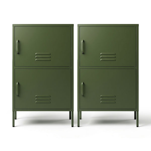 Artiss 2x Buffet Sideboard Cabinet Storage Cupboard 2 Doors Metal Green DOUBLE Awezingly