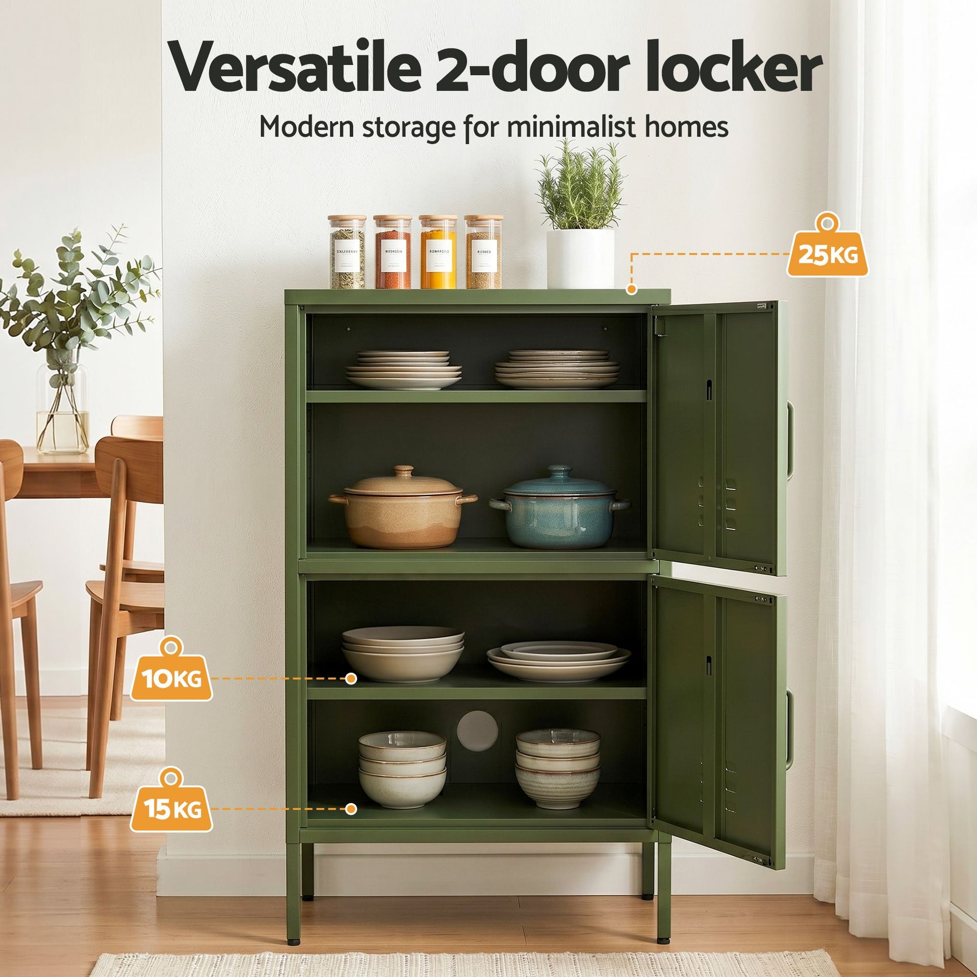 Artiss 2x Buffet Sideboard Cabinet Storage Cupboard 2 Doors Metal Green DOUBLE Awezingly