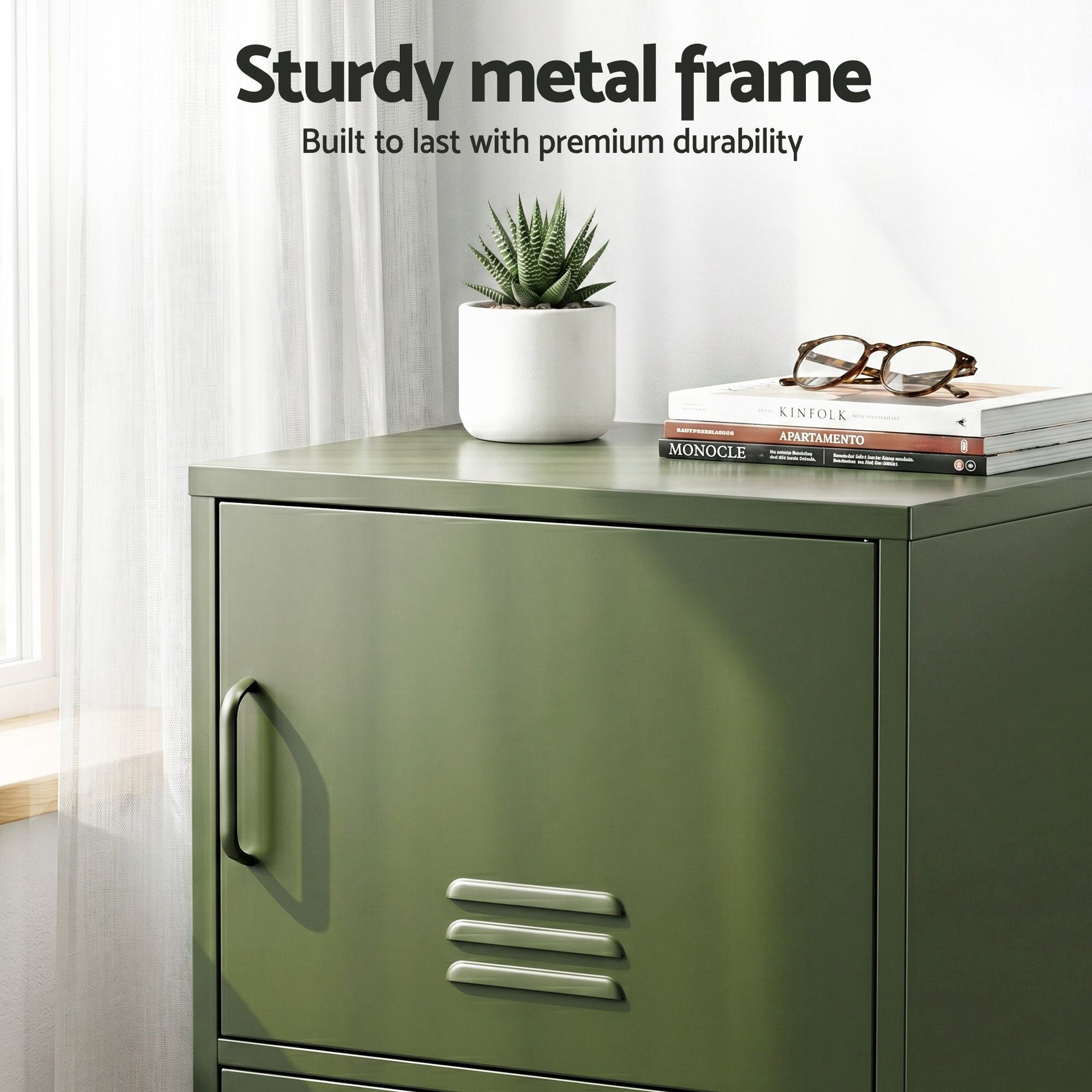 Artiss 2x Buffet Sideboard Cabinet Storage Cupboard 2 Doors Metal Green DOUBLE Awezingly