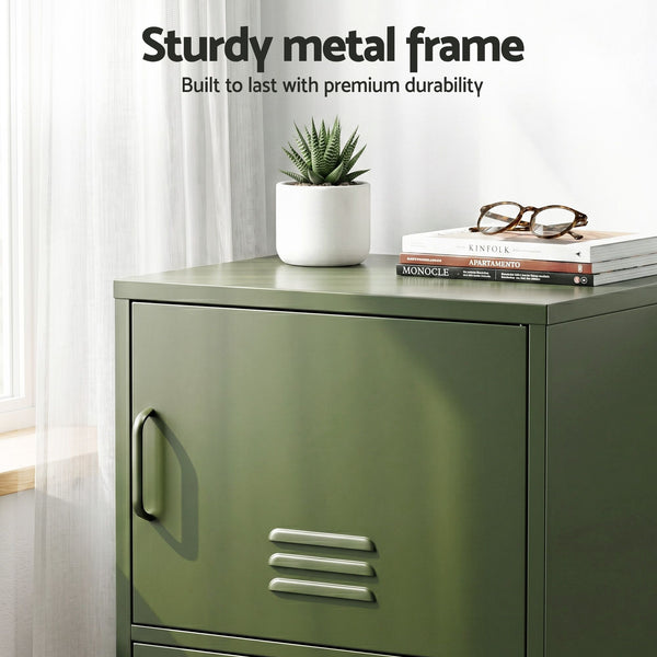Artiss 2x Buffet Sideboard Cabinet Storage Cupboard 2 Doors Metal Green DOUBLE Awezingly