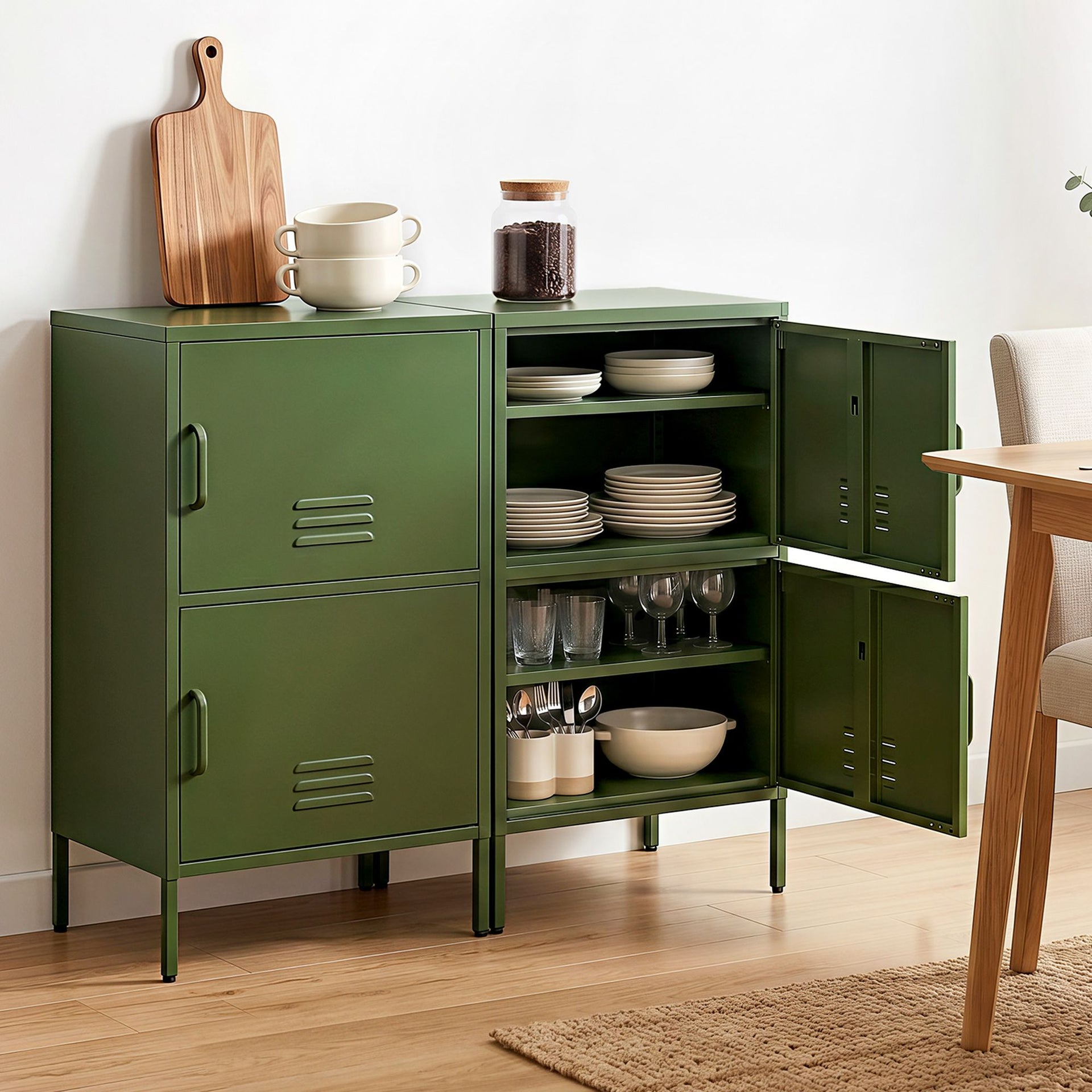 Artiss 2x Buffet Sideboard Cabinet Storage Cupboard 2 Doors Metal Green DOUBLE Awezingly
