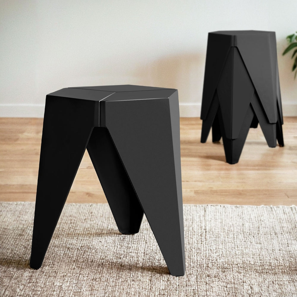 Artiss 4PC Puzzle Stool Plastic Bar Stools Stackable Black Artiss