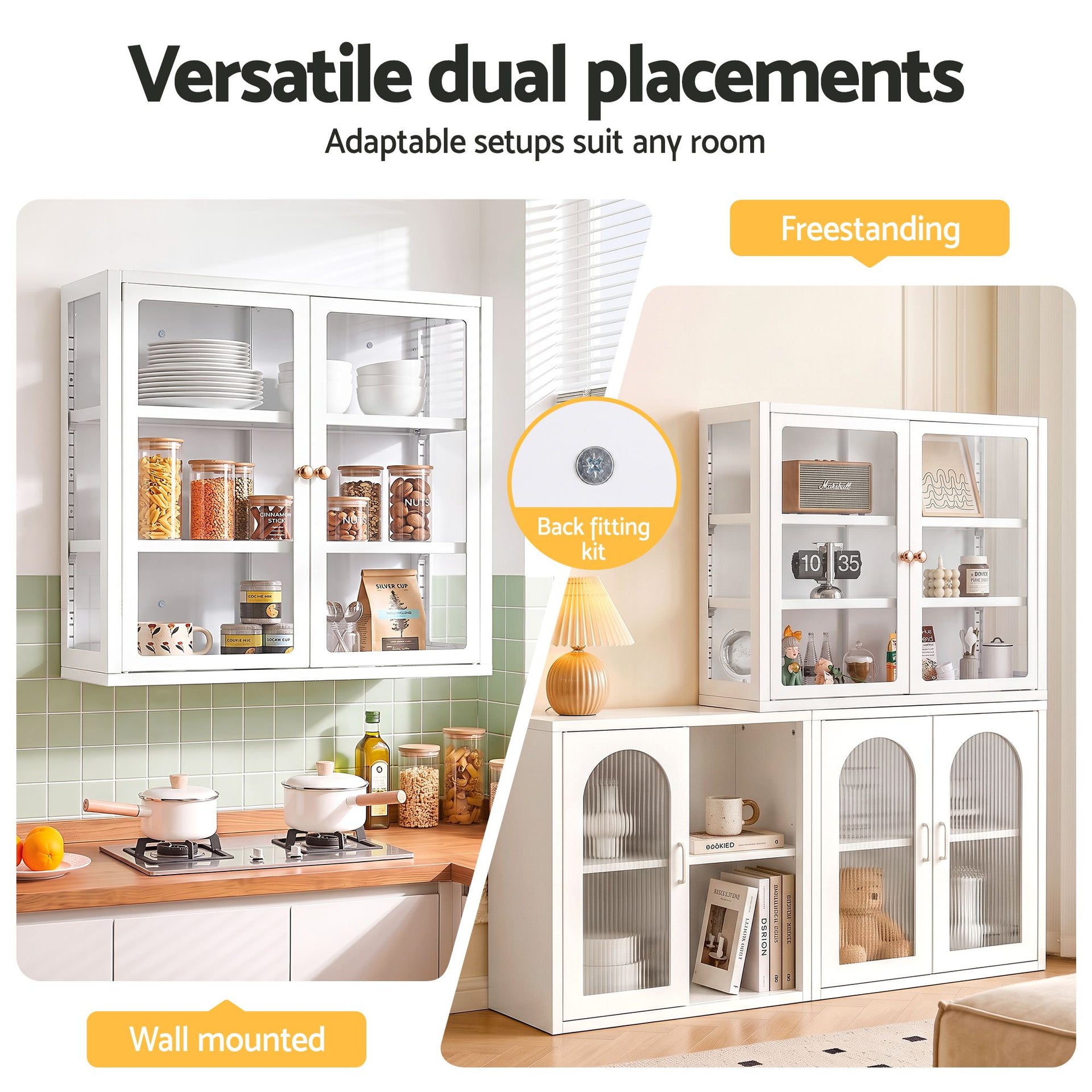 Artiss Buffet Cabinet Sideboard X2 Wall Mounted Clear Display Storage 60cm White Awezingly