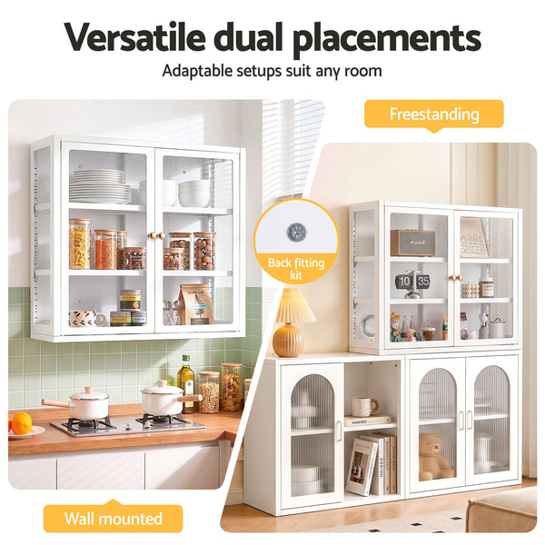 Artiss Buffet Cabinet Sideboard X2 Wall Mounted Clear Display Storage 60cm White Awezingly