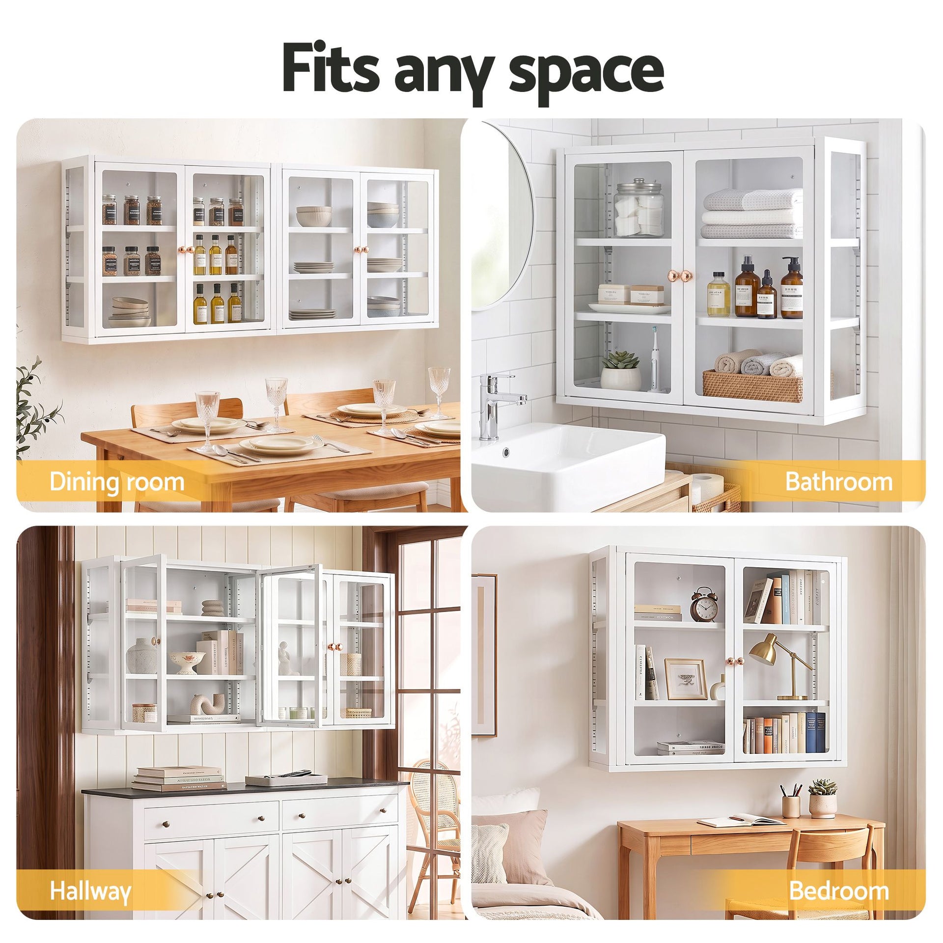 Artiss Buffet Cabinet Sideboard X2 Wall Mounted Clear Display Storage 60cm White Awezingly