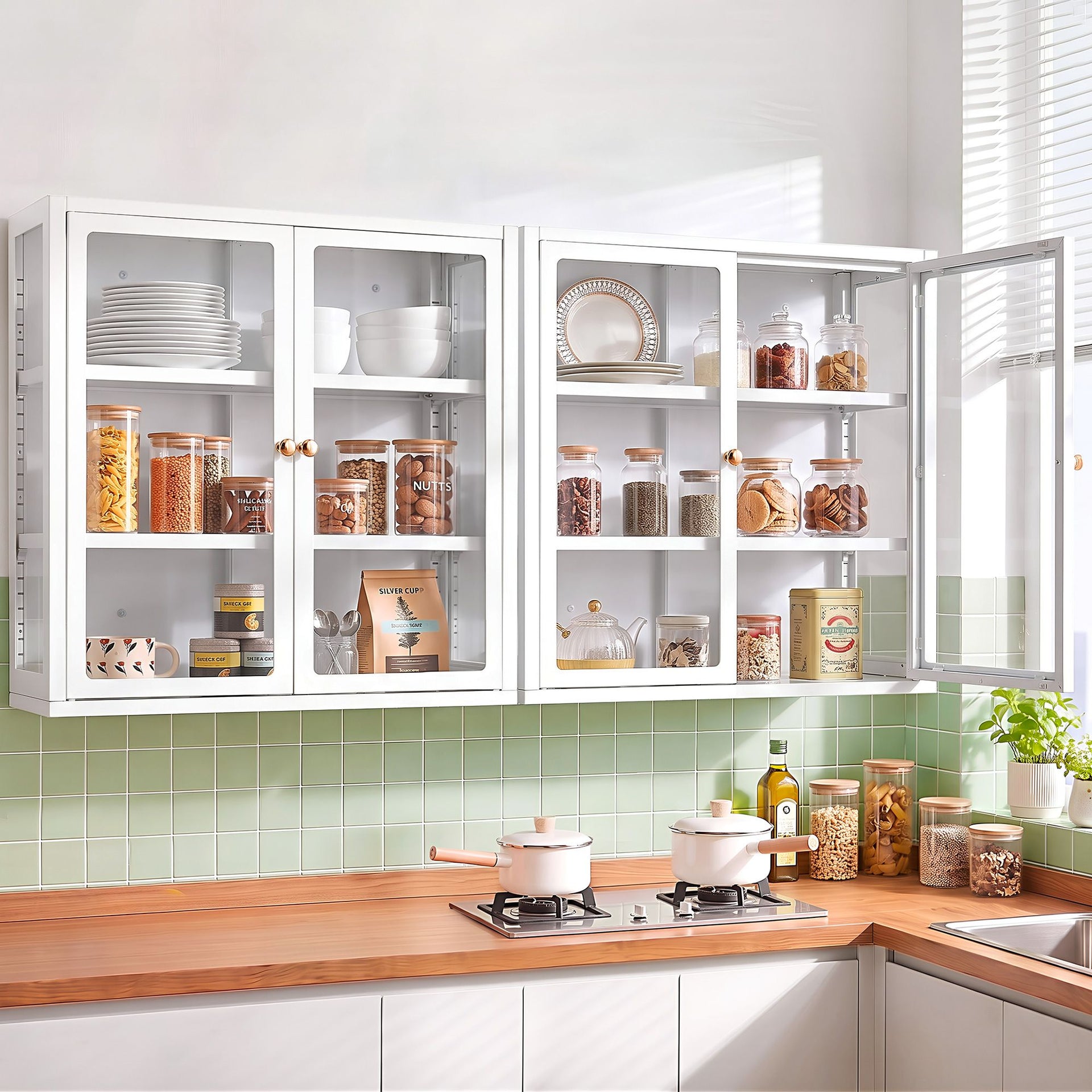 Artiss Buffet Cabinet Sideboard X2 Wall Mounted Clear Display Storage 60cm White Awezingly