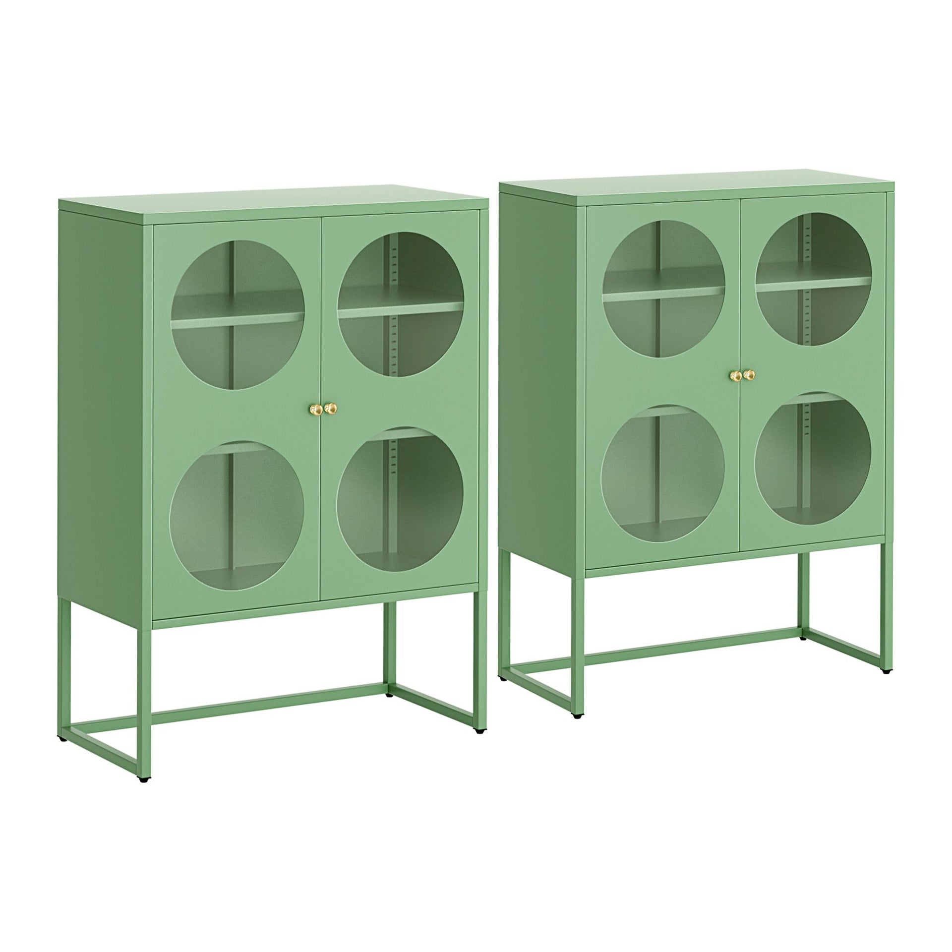 Artiss 2x Buffet Sideboard Cabinet ELLA Cupboard Storage Glass Doors Metal Green Awezingly
